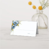 Placement Carte de table de mariage florale bleue et jaune (Devant)