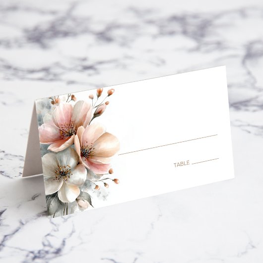 Placement Carte de table de mariage florale rose rustique
