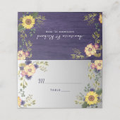 Placement Carte de table de mariage florale violette (Extérieur déplié)