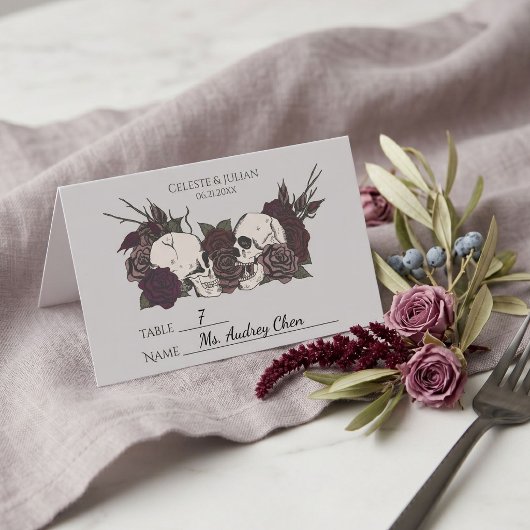 Placement Carte de table de mariage gris clair floral gothiq