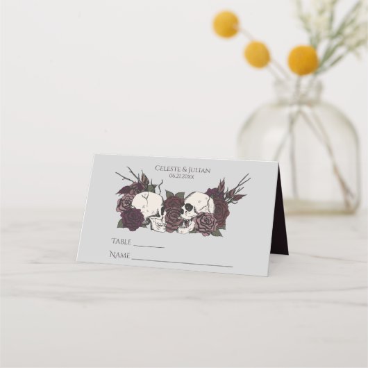 Placement Carte de table de mariage gris clair floral gothiq (Devant)