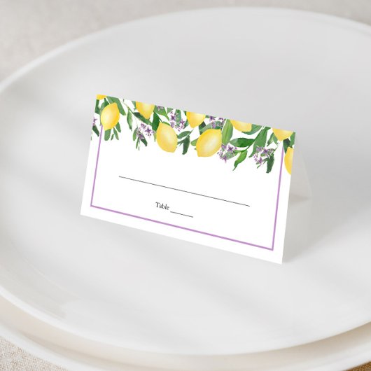 Placement Carte de table de mariage jaune lavande citrons