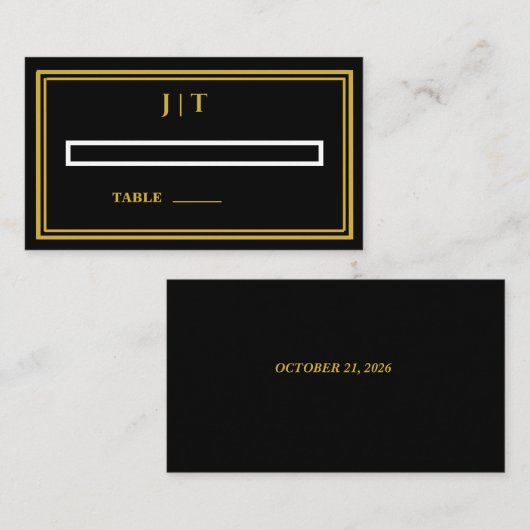 Placement Carte de table de mariage Luxe Monogramme Noir & O (Devant / Derrière)