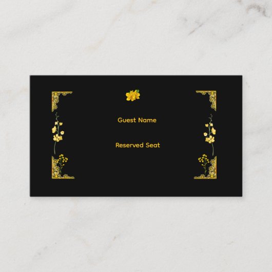 Placement Carte de table de mariage noir et or (Devant)