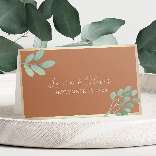 Placement Carte de table de mariage orange brûlé