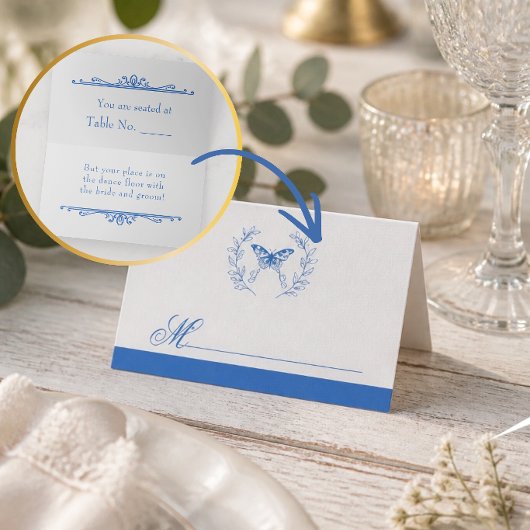 Placement Carte de table de mariage Papillon Bleu