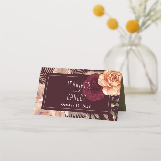 Placement Carte de table de mariage rustique burgundy (Dos)