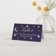 Carte de table de mariage sur le thème de la nuit