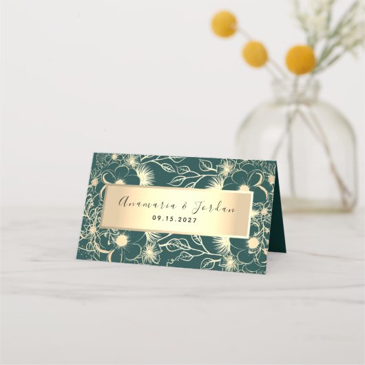 Placement Carte de table de mariage vert émeraude (Dos)