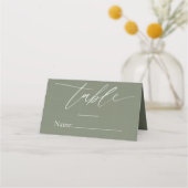 Placement Carte de table de mariage vert sauge avec écriture (Devant)