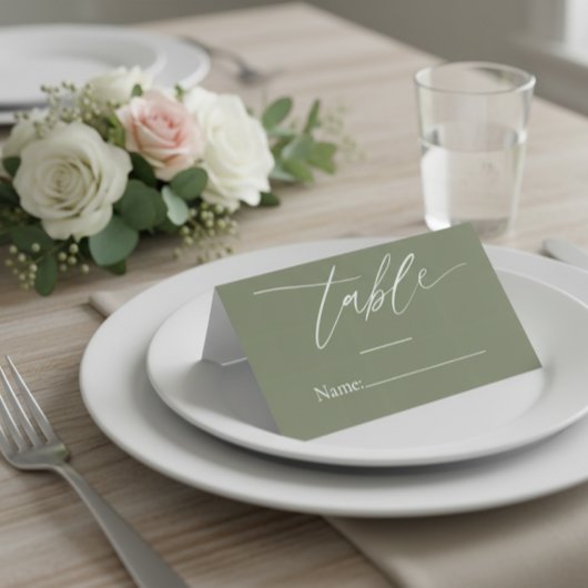 Placement Carte de table de mariage vert sauge avec écriture