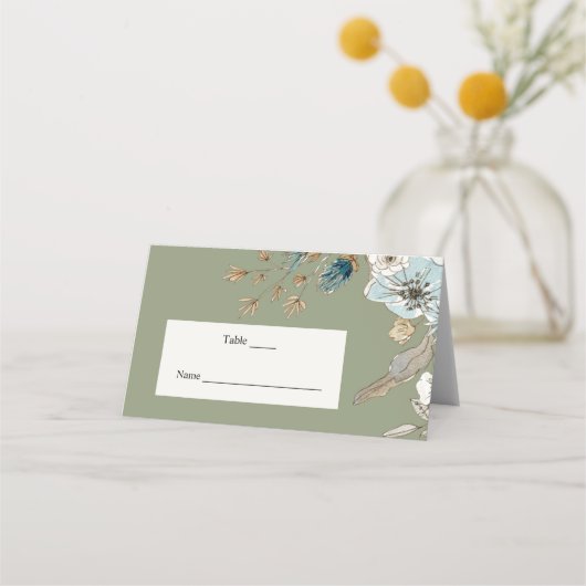 Placement Carte de Table de Mariage Vert Sauge Rustique (Devant)