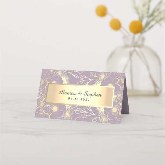 Placement Carte de table de mariage violet et or (Dos)