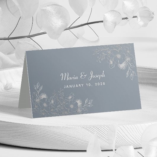 Placement Carte de table élégante de mariage floral bleu pou