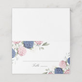 Placement Carte de table élégante florale bleue rose Hydrang (Extérieur déplié)