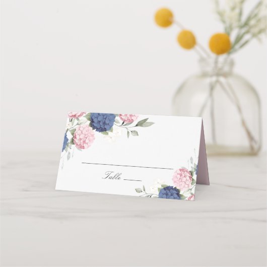 Placement Carte de table élégante florale bleue rose Hydrang (Devant)