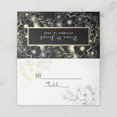 Placement Carte de table élégante noire et or pour mariage (Extérieur déplié)