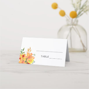 Placement Carte de table fleurie orange aquarelle