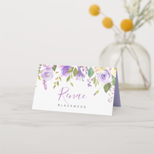 Placement Carte de table fleurie violette, Fleurie violette (Devant)