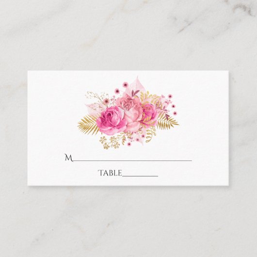 Placement Carte de table florale tropicale rose et or (Devant)