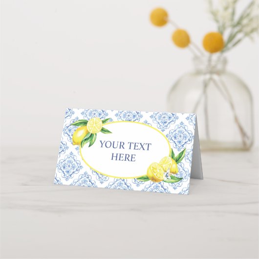 Placement Carte de table italienne en carrelage bleu citron (Devant)