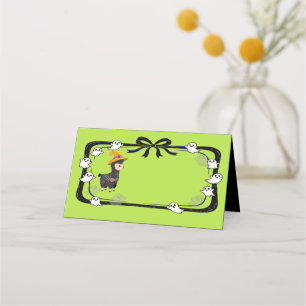 Placement Carte de table lama Halloween portant un chapeau d