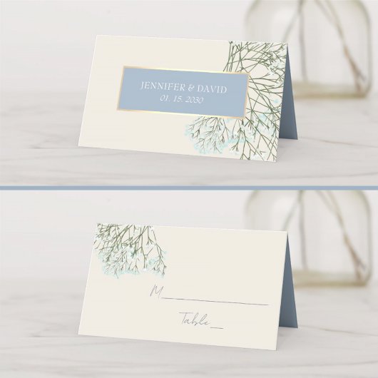 Placement Carte de Table Mariage Fleurie Rustique Bleu Pouss