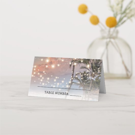 Placement Carte de Table Mariage Lumières de Plage Tropicale (Devant)