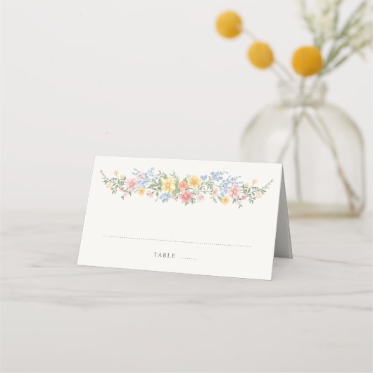 Placement Carte de table ornée de fleurs printanières pastel (Devant)