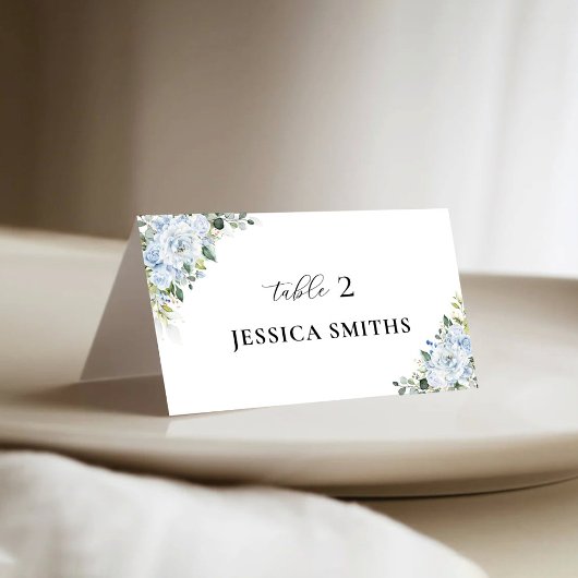 Placement Carte de table plate florale bleu clair romantique