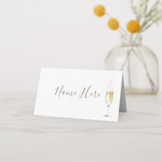Placement Carte de table pliée avec rose et verre à champagn (Devant)