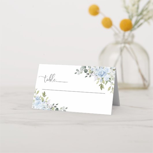 Placement Carte de Table Pliée Botanique Bleue Douce pour Ma (Devant)