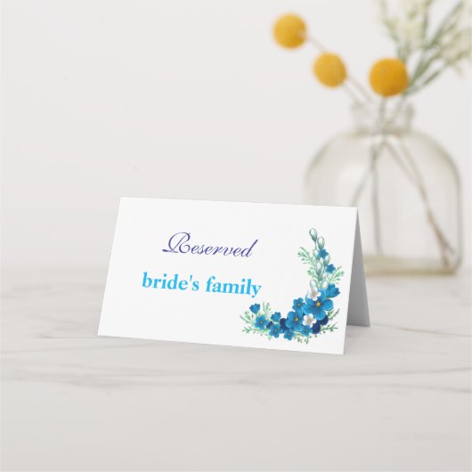Placement Carte de table pliée de mariage florale bleu ciel (Devant)