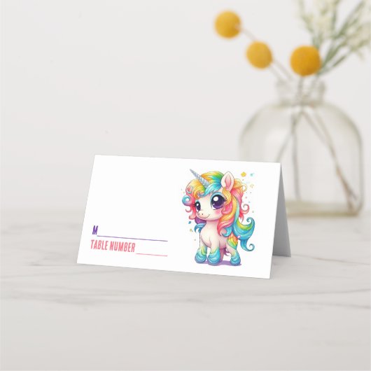 Placement Carte de table pliée Licorne Arc-en-ciel (Devant)