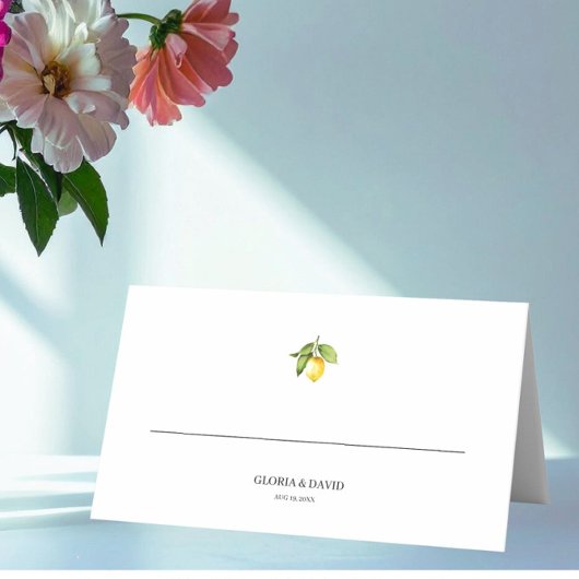 Placement Carte de table pliée pour mariage au citron