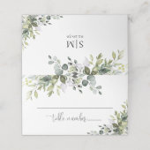 Placement Carte de table pliée pour mariage au eucalyptus (Extérieur déplié)