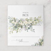 Placement Carte de table pliée pour mariage au eucalyptus (Extérieur déplié)