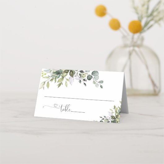 Placement Carte de table pliée pour mariage au eucalyptus (Devant)