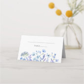 Placement Carte de table pliée pour mariage floral bleu (Devant)