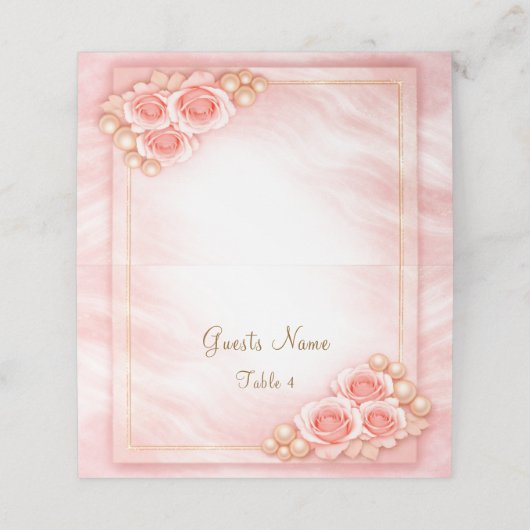 Placement Carte de table pliée rose mariage (Extérieur déplié)