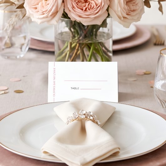 Placement Carte de table pliée rose moderne pour Bat Mitzvah