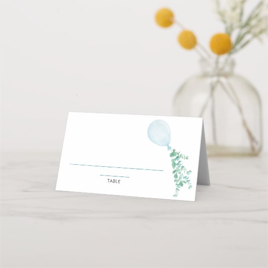 Placement Carte de table pour Baby Shower au ballon bleu (Devant)