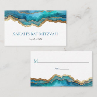 Placement Carte de table pour Bar Mitzvah Blue Gold Agate