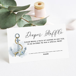 Placement Carte de tombola de couche nautique à fleurs bleue