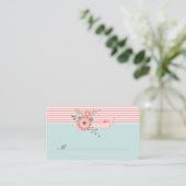 Placement Carte d'escorte de Mariage Floral Bleu et Corail (Debout devant)