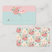 Placement Carte d'escorte de Mariage Floral Bleu et Corail (Devant / Derrière)