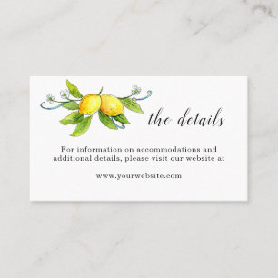 Placement Carte d'information de mariage aux citrons vintage