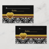 Placement Carte mariage de coeur en or noir blanc damassé (Devant / Derrière)