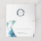 Placement Carte Mariage de luxe Gold & Blue Frame Ocean Plac (Extérieur déplié)