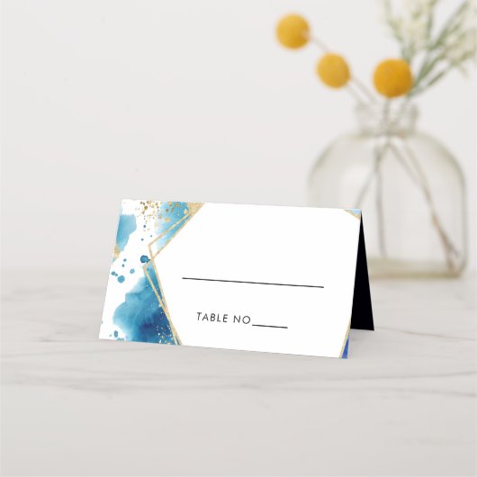 Placement Carte Mariage de luxe Gold & Blue Frame Ocean Plac (Devant)